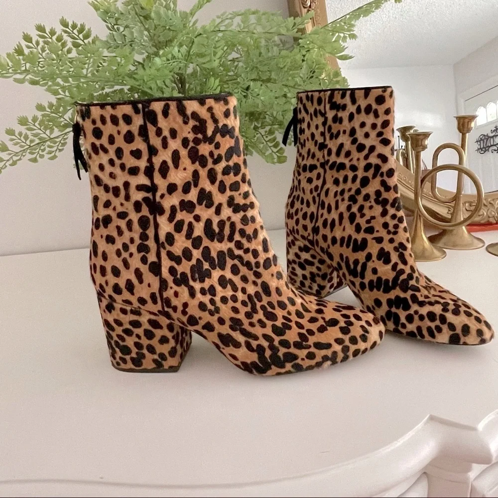 J. Crew Saide Ankle Boots Leopard Calf Hair Size 8.5